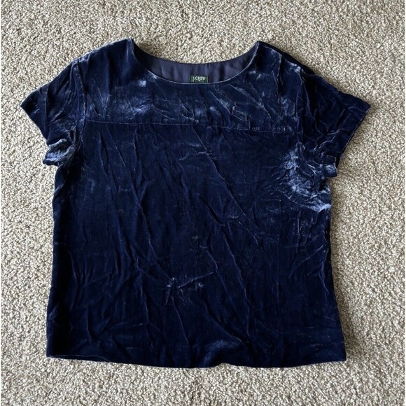 J.Crew Luxury Silk Top Midnight Blue Blouse Small Short Sleeve Whimsigoth Preppy - Picture 1 of 5